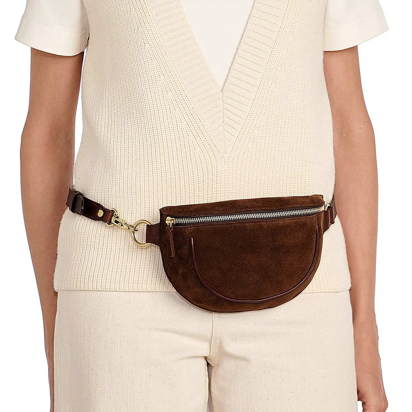 Suede Leather Trim Convertible Adjustable Strap Belt Bag