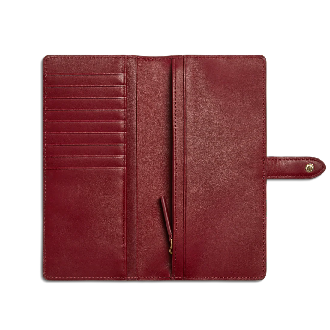 Smooth Natural Leather Long Tab Snap Wallet