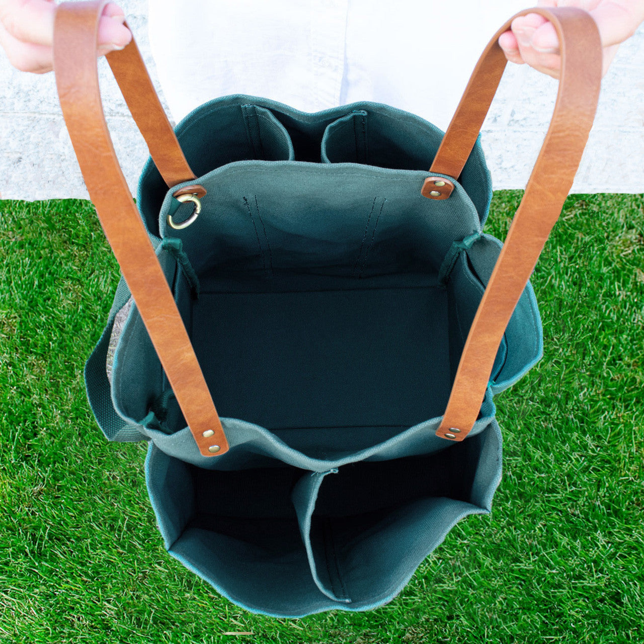 Multi-Pocket Vegan Leather Strap Market Canvas Bag