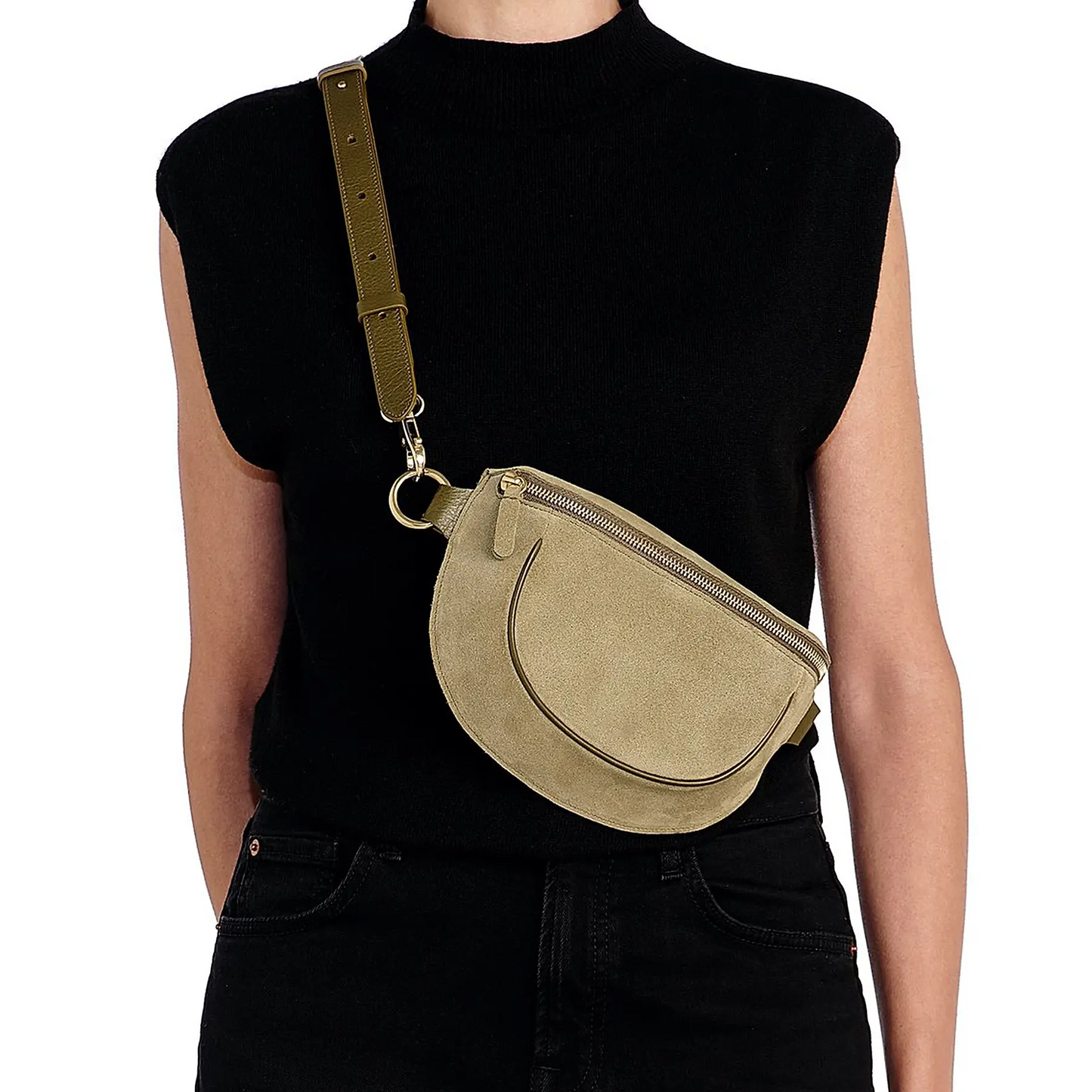 Suede Leather Trim Convertible Adjustable Strap Belt Bag