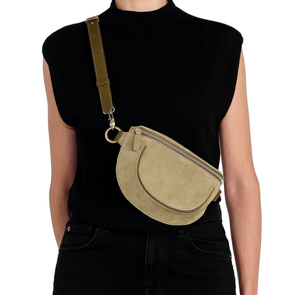 Suede Leather Trim Convertible Adjustable Strap Belt Bag