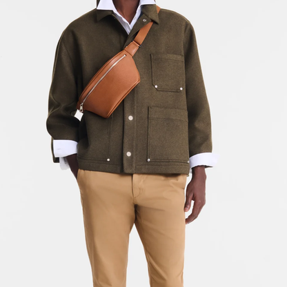 Cowhide Leather Full Zip Adjustable Strap Multi-Pocket Belt Bag