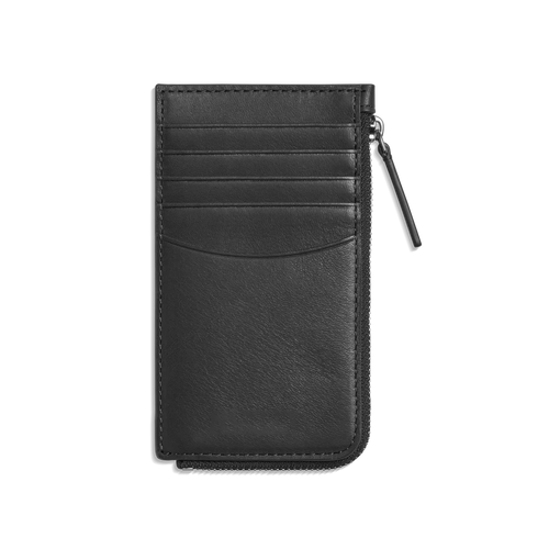 Smooth Natural Leather Zip Around Slim Card Case Wallet