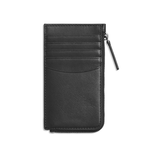Smooth Natural Leather Zip Around Slim Card Case Wallet