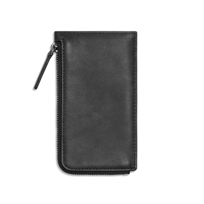 Smooth Natural Leather Zip Around Slim Card Case Wallet