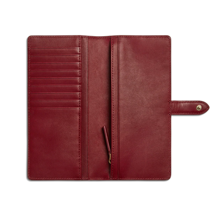 Smooth Natural Leather Long Tab Snap Wallet