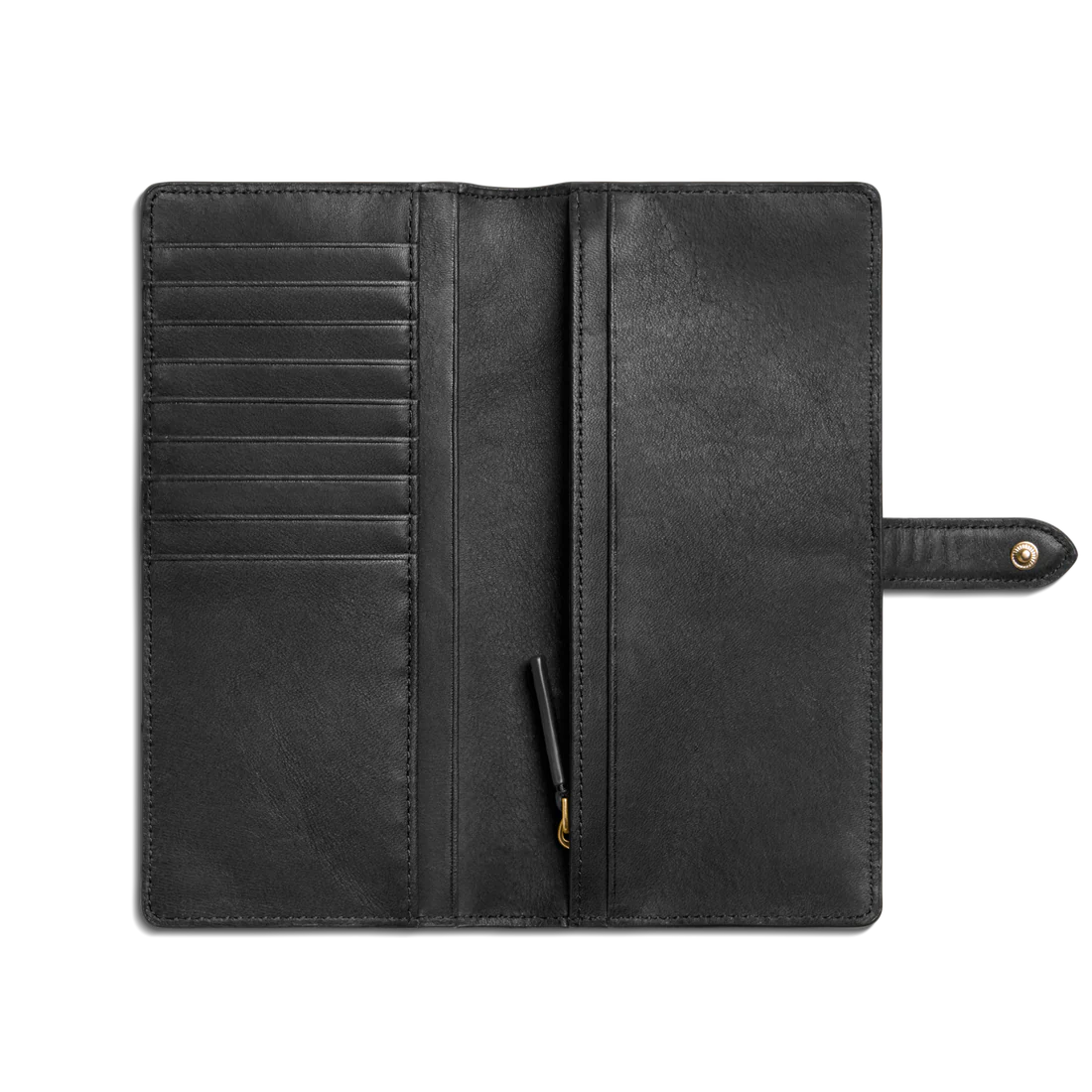 Smooth Natural Leather Long Tab Snap Wallet