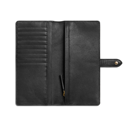Smooth Natural Leather Long Tab Snap Wallet