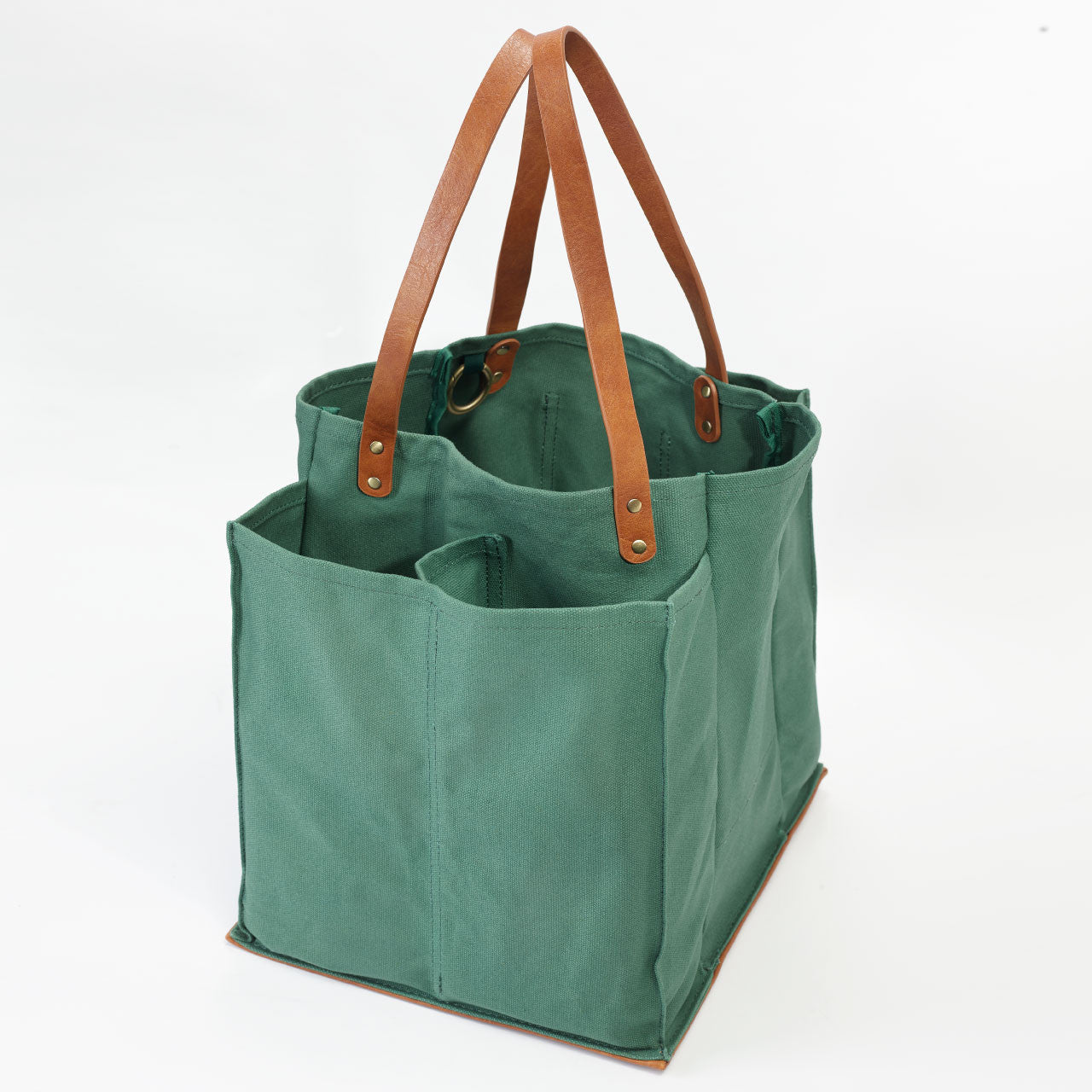 Multi-Pocket Vegan Leather Strap Market Canvas Bag