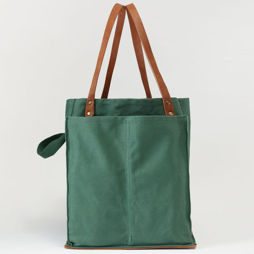 Multi-Pocket Vegan Leather Strap Market Canvas Bag
