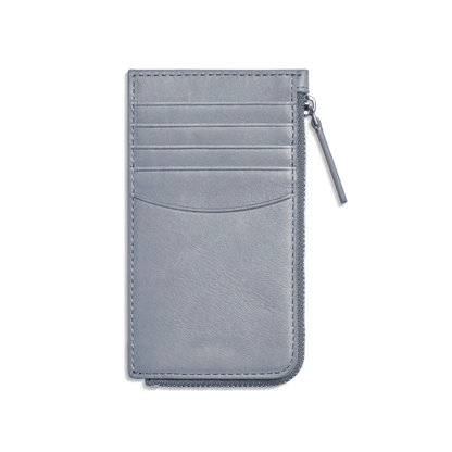 Smooth Natural Leather Zip Around Slim Card Case Wallet