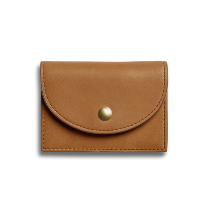 Natural Leather Curved Flap Accordion Snap Card Holder Wallet