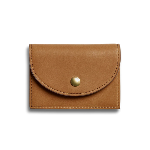 Natural Leather Curved Flap Accordion Snap Card Holder Wallet
