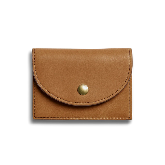Natural Leather Curved Flap Accordion Snap Card Holder Wallet