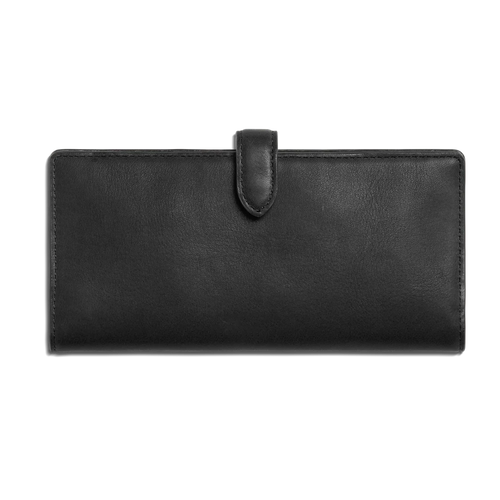Smooth Natural Leather Long Tab Snap Wallet
