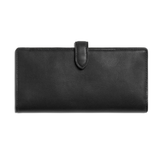 Smooth Natural Leather Long Tab Snap Wallet