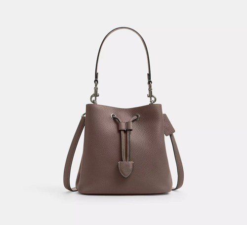 Dual Material Pebble Leather Drawstring Mini Bucket Bag With Dual Detachable Straps
