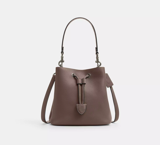 Dual Material Pebble Leather Drawstring Mini Bucket Bag With Dual Detachable Straps