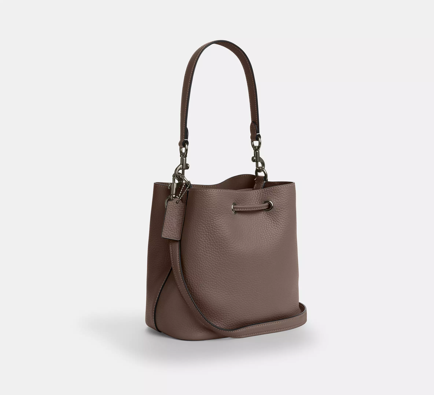 Dual Material Pebble Leather Drawstring Mini Bucket Bag With Dual Detachable Straps
