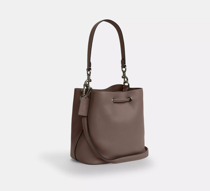 Dual Material Pebble Leather Drawstring Mini Bucket Bag With Dual Detachable Straps