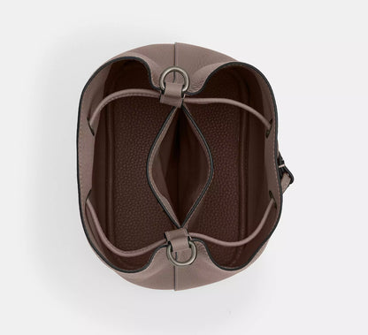 Dual Material Pebble Leather Drawstring Mini Bucket Bag With Dual Detachable Straps