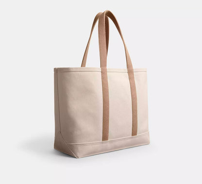 Leather Trim Large Utility Canvas Bag Open Top Canvas Tote