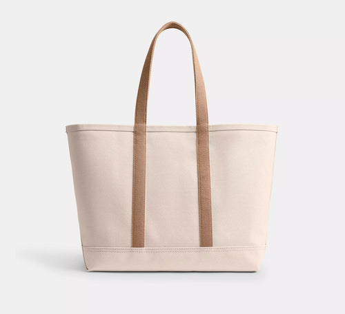 Leather Trim Large Utility Canvas Bag Open Top Canvas Tote