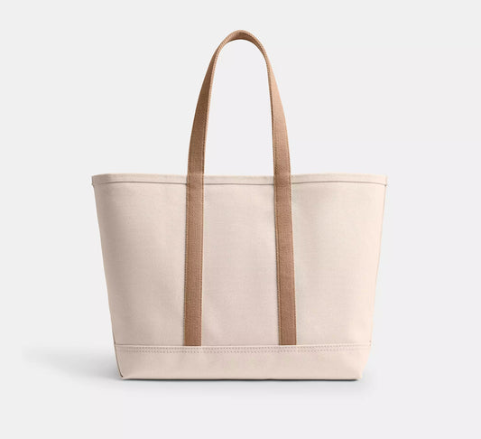 Leather Trim Large Utility Canvas Bag Open Top Canvas Tote