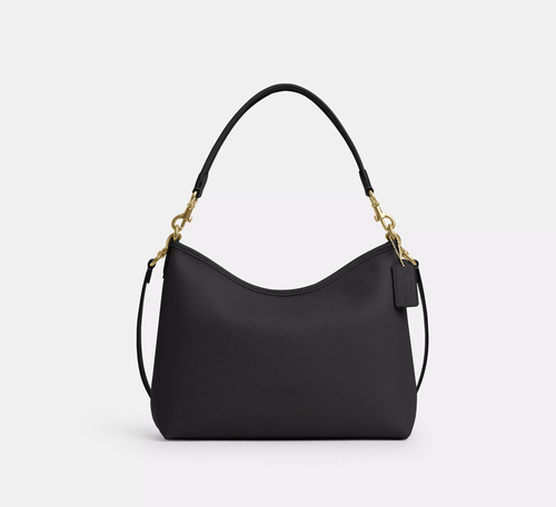Shearling Trim Natural Grain Leather Hobo Bucket Bag With Detachable Zip Pouch