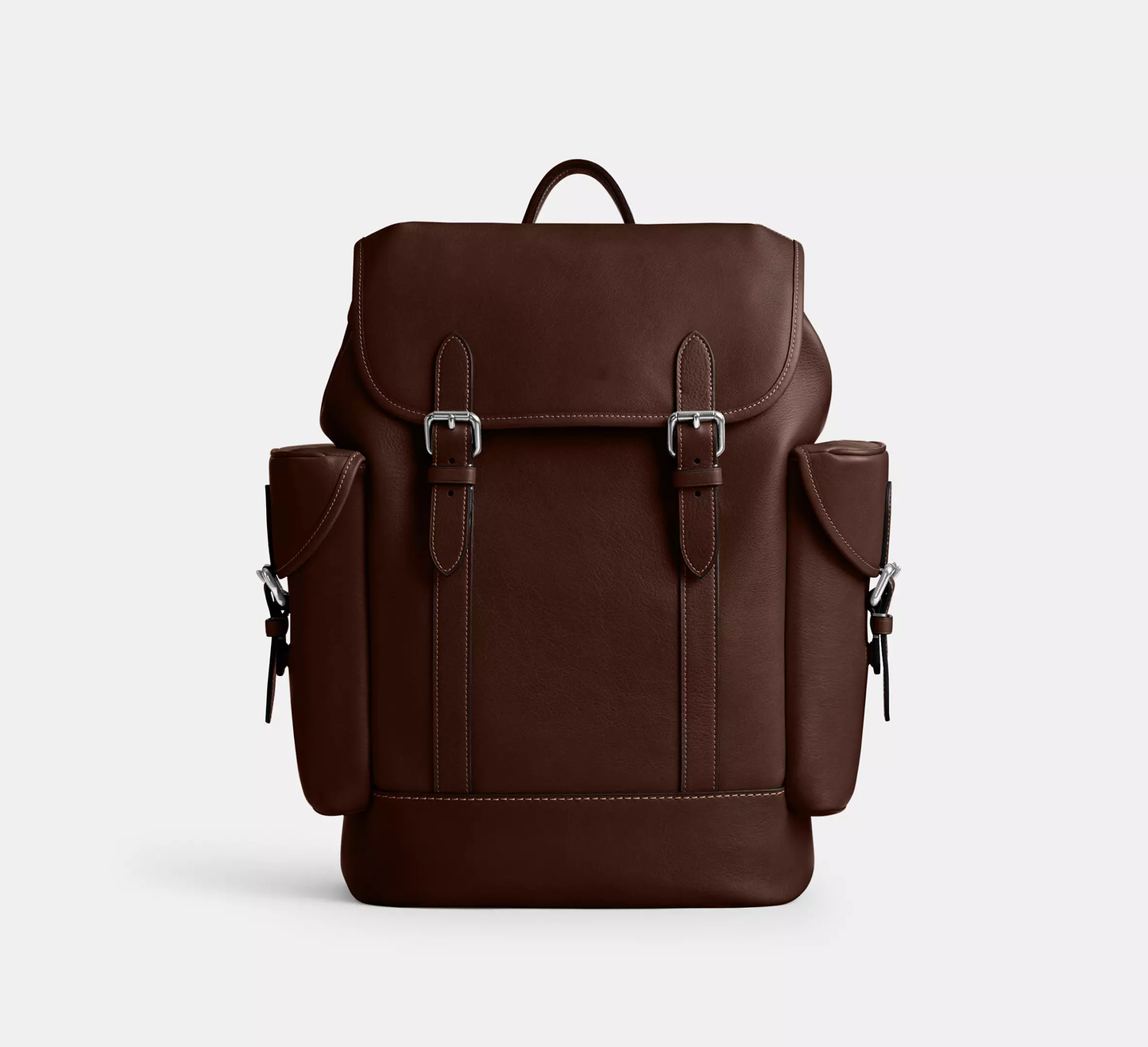 Natural Grain Leather Drawstring Flap Hitch Backpack