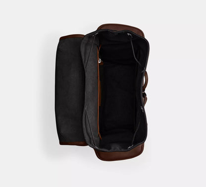Natural Grain Leather Drawstring Flap Hitch Backpack