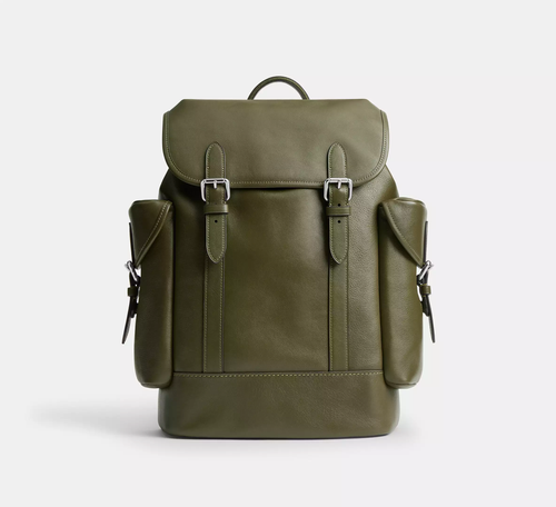 Natural Grain Leather Drawstring Flap Hitch Backpack